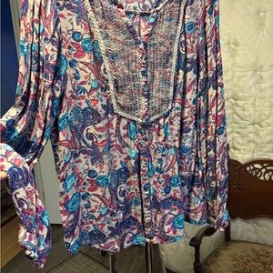 Vintage America Paisley Blouse - Blue and Pink